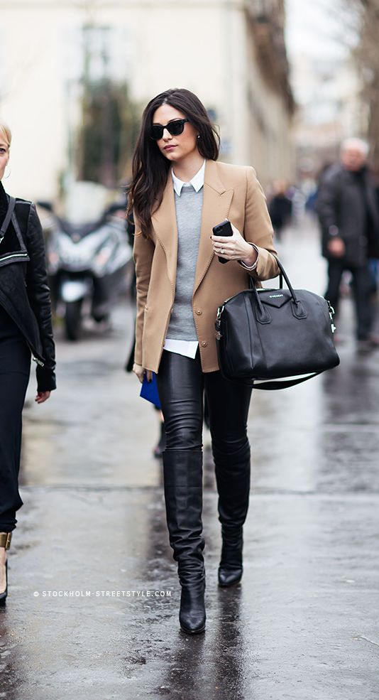 Camel Coat and Leather Pants