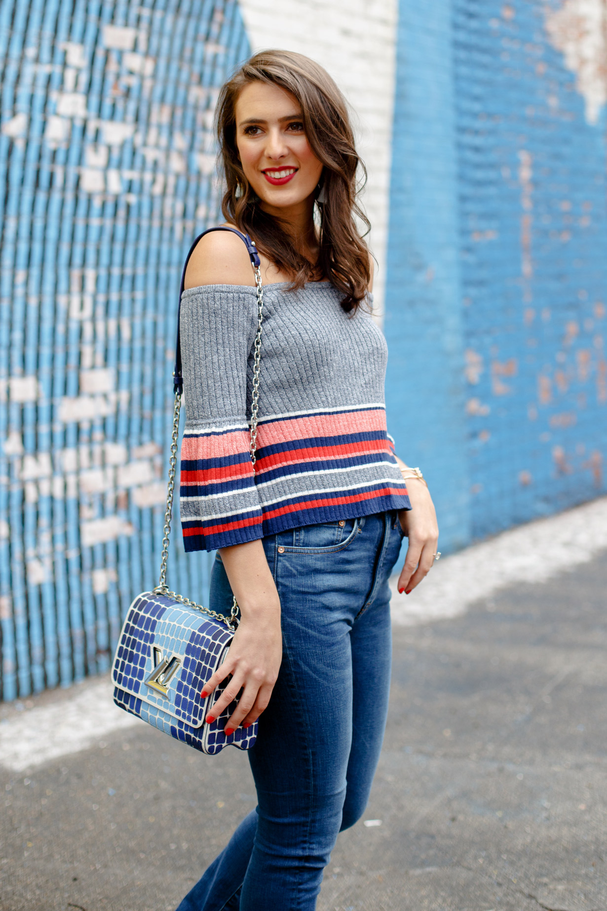 Louis-Vuitton-Shoulder-Bag-and-white-cable-knit-sweater - Bonjour Blue